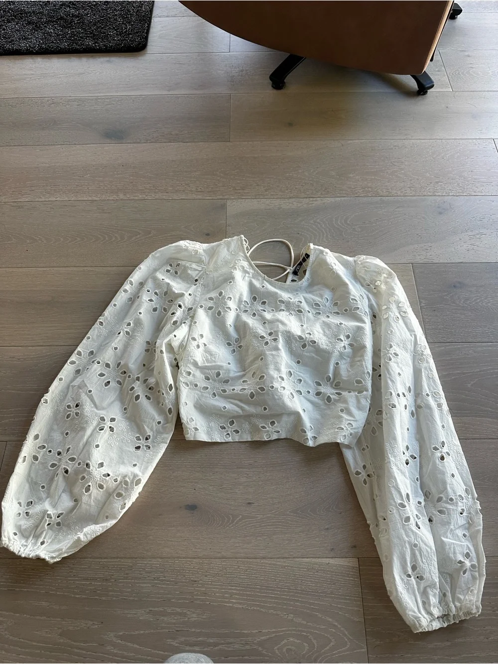 ZARA White Eyelet Ruffled Long Sleeve Blouse Size XL Cottagecore Boho